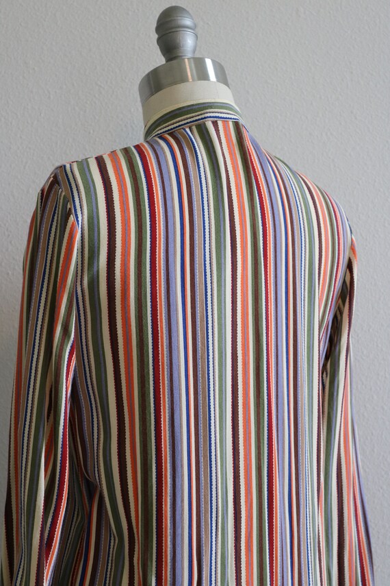 70s 80s Striped Girly Ruffled Jabot Collar Blouse Shi… Gem