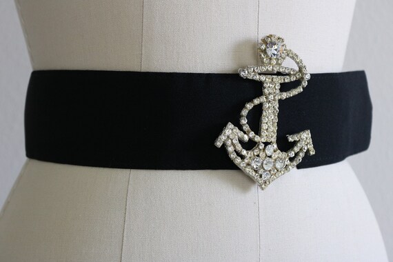 Black Wide Cinch Belt with Rhinestone Anchor Buck… - image 6