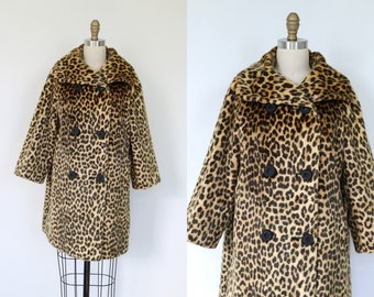 Leopard Coat 1960s Leopard  Swing Coat Animal Print Faux Fur Leopard Print Coat Somali Sportowne
