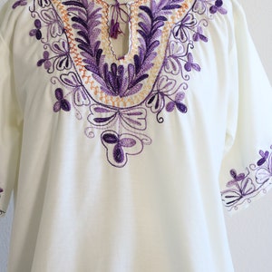 Vintage Peasant Blouse Purple Embroidered Cotton Hungarian Short Sleeve image 6