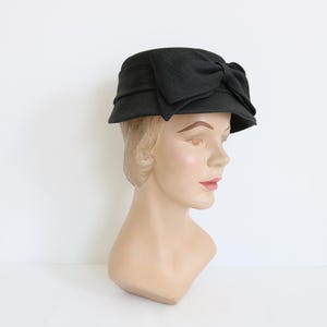 Vintage Black Straw Floral Bucket Cloche Hat 1960s Tea Party Hat