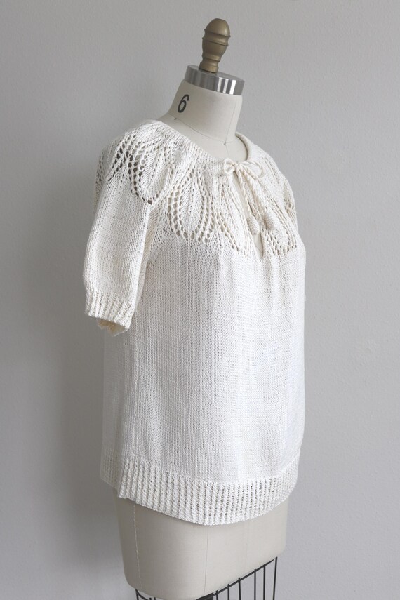 Knit Crochet Top Knit Sweater Blouse Natural White Vintage 1970s Hand Knit View 4