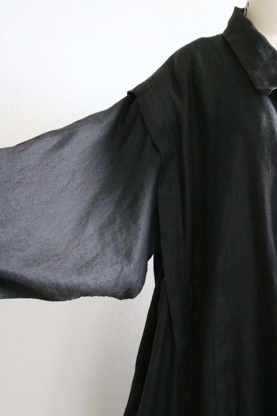 Vintage Arrston Volaju Kohshin Satoh Black Linen Long Coat 80's