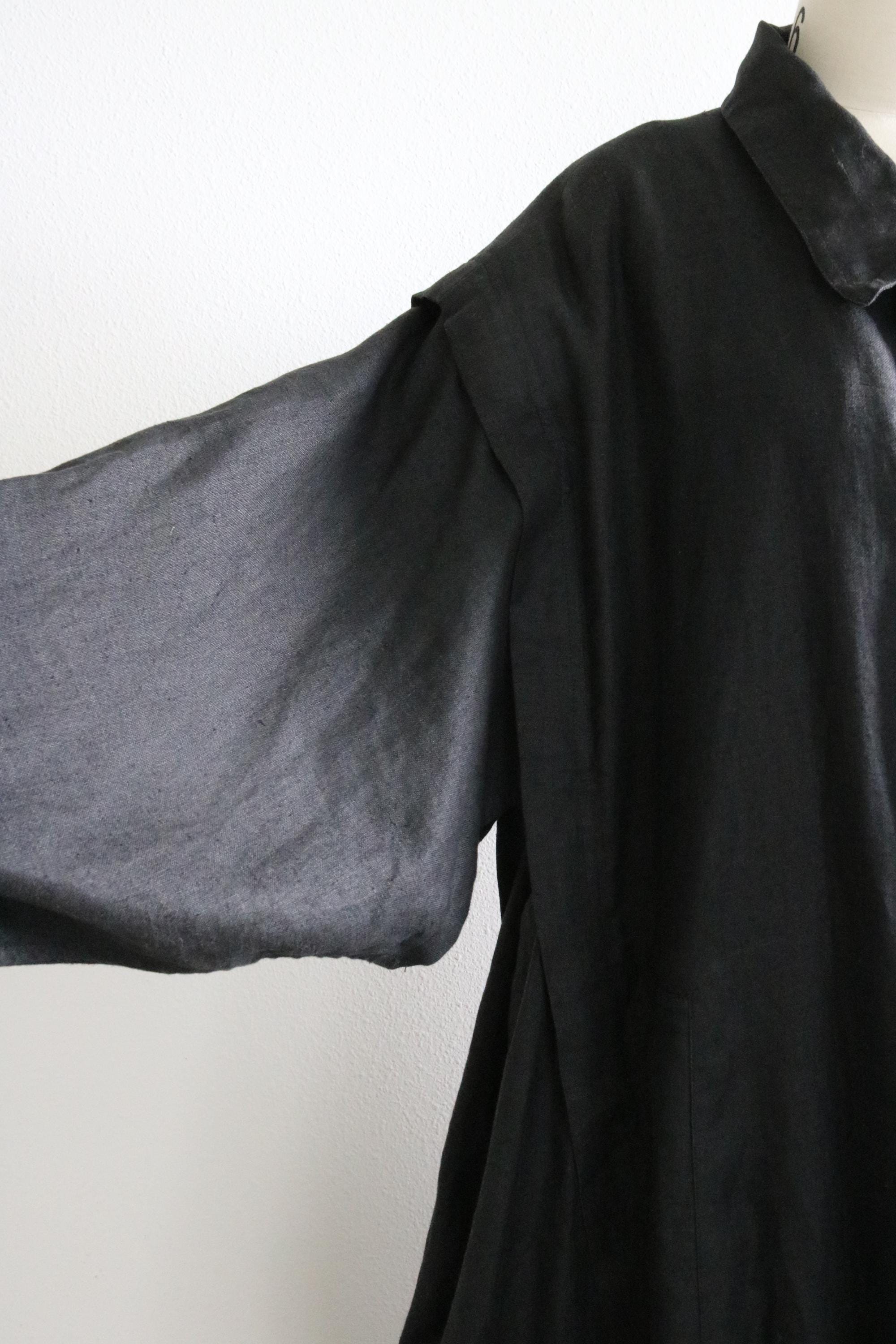 Vintage Arrston Volaju Kohshin Satoh Black Linen Long Coat 80