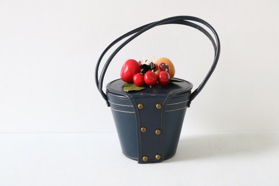 Novelty Basket Purse Navy Blue Vinyl