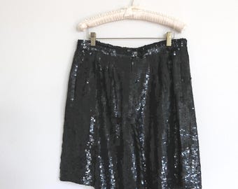 Svarta paljettshorts Disco Core Holiday Party Vintage 90-tals sidenfodrade Storlek Medium M