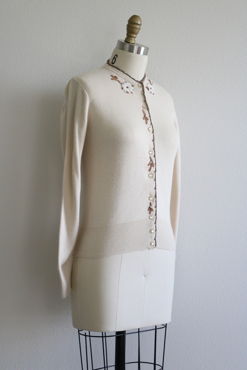 Vintage 50s Cardigan Sweater Knit Beaded Pinup Sweater 画像 4
