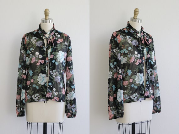 Sheer Blouse Open Front Vintage 1970s Layer over … - image 1