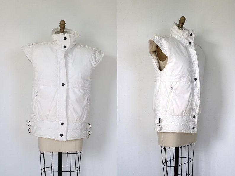 Puffy Puffer Vest Vintage 1980s Down Filled The Company Store Retro Vest Ski Wear Ski Bunny White image 1