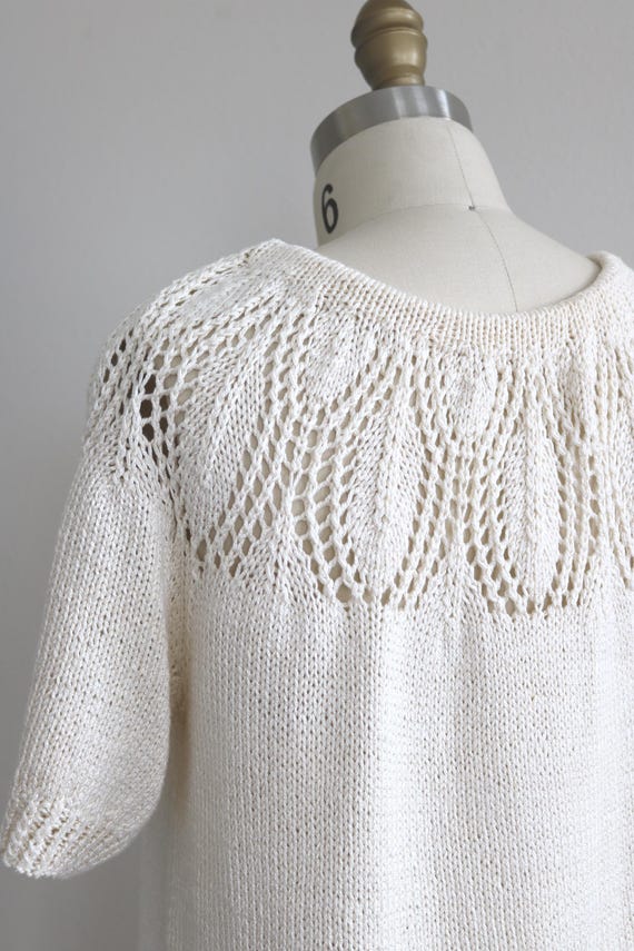 Knit Crochet Top Knit Sweater Blouse Natural White Vintage 1970s Hand Knit View 6