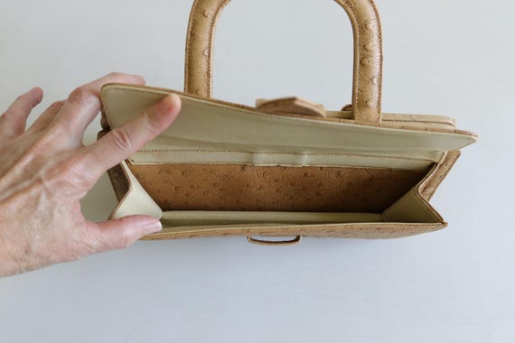 Frame Handbag Tan Top Handle Ostrich Texture Susan Gail Oblong