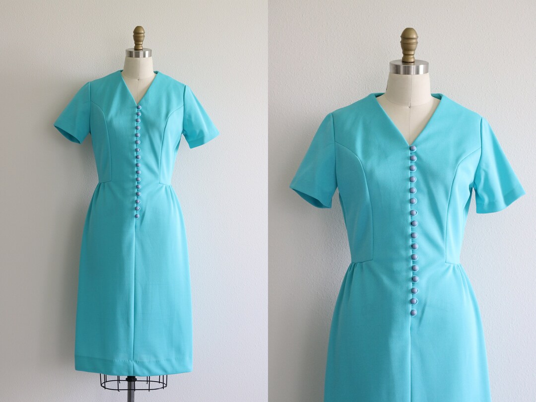 1960s Aqua Mod Dress Sheath Shift Scooter Dress Short Sleeves Casual