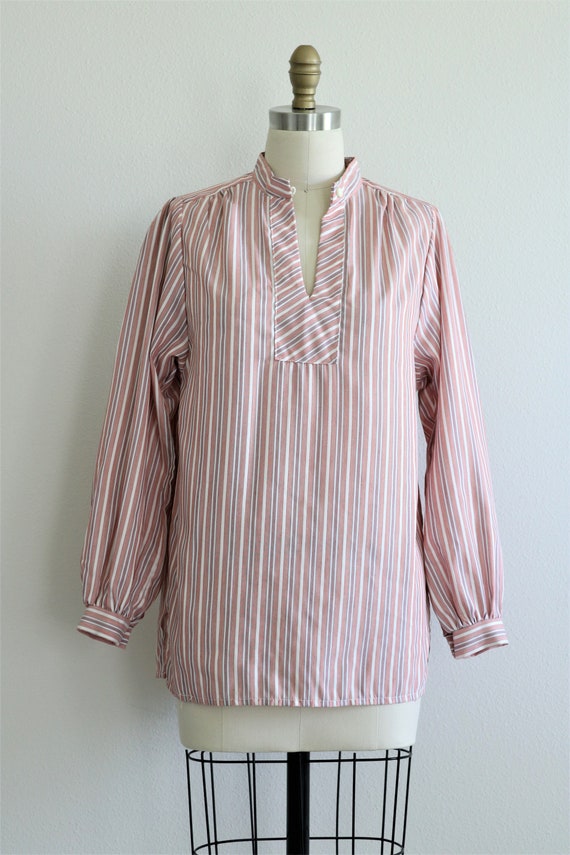 Striped Smock Blouse Poet Top Pop Over Short Coll… - image 2