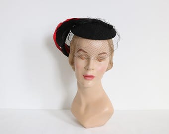 Vintage Hat Fascinator Black With Veil Union Made - Etsy display picture 1