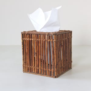 Vintage Tortoiseshell Bamboo Rattan Tissue Box Cover Bath Vanity Dresser Home Decor Square Tissue Box Decorative Cover
