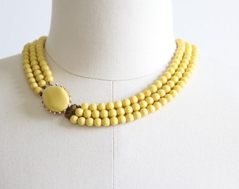 Yellow Necklace 16" Vintage 1950s Multi Strand Necklace Triple Strand Lemon Drops