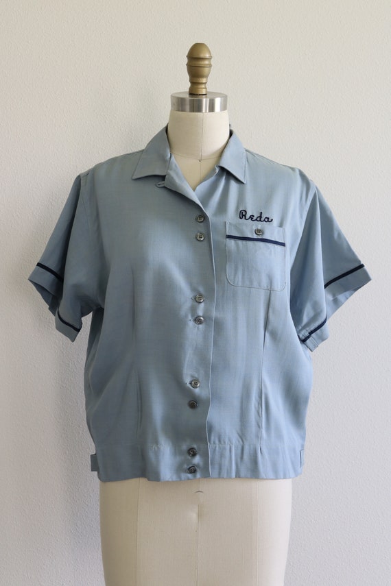 Vintage Bowling Shirt Women's Ladies 1950s 1960s Blue… Gem