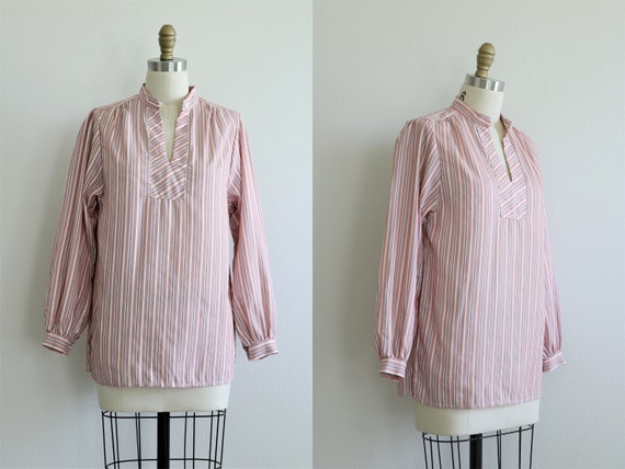 Striped Smock Blouse Poet Top Pop Over Short Coll… - image 1