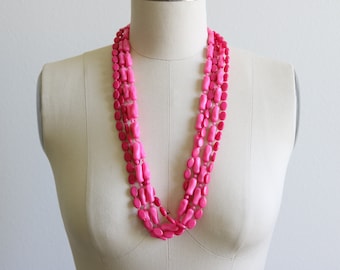 Hot Pink Multi Strand Necklace Vintage 1950s Multi Strand Necklace Four Strands