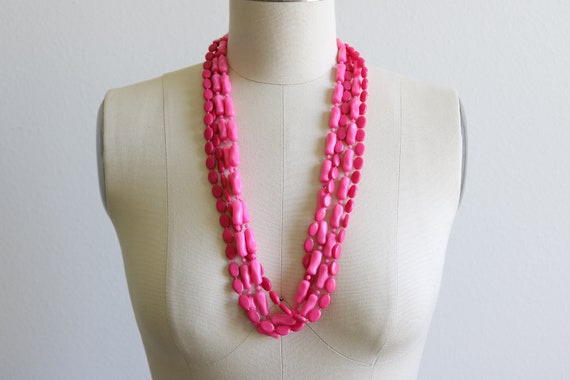 Hot Pink Multi Strand Necklace Vintage 1950s Mult… - image 1