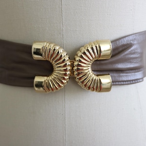 Vintage Taupe Neutral Leather Gold Buckle Belt Adjustable Cinch Belt