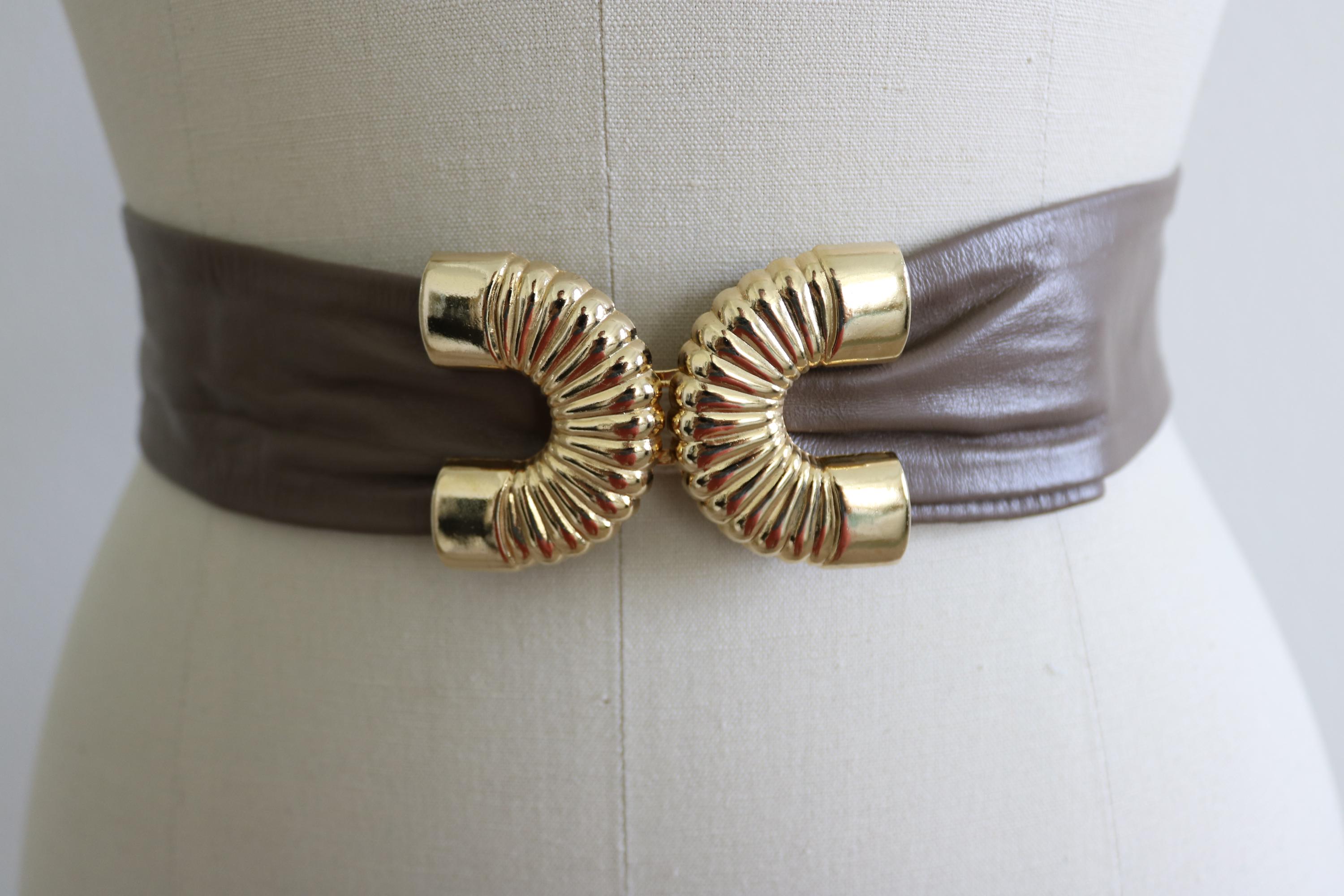 Vintage tan taupe faux leather cinch belt Women Brown Faux Leather Band Hip High Waist Belt Antique  main image 4
