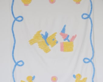 Vintage Chenille Baby Blanket Coverlet Quilt Wall Hanging Infant Baby Room Decor Cotton Ducks