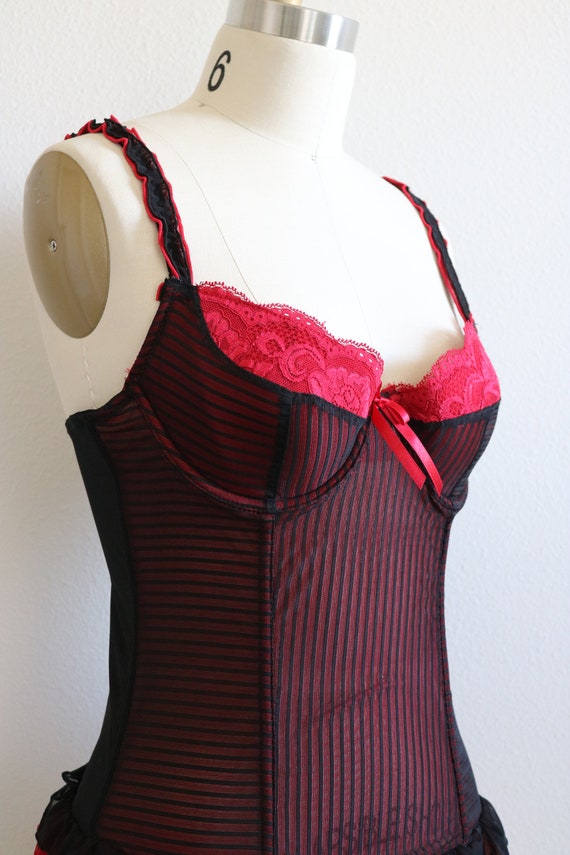 Vintage Black and Red Lace Bustier Bra Corset Siz… - image 5