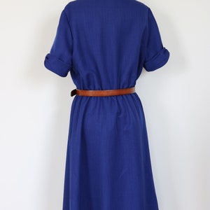 Blue Dress Button Down Midi Day Dress Short Sleeves Secretary Dress Shirtwaist Dress Elastic Waist image 5