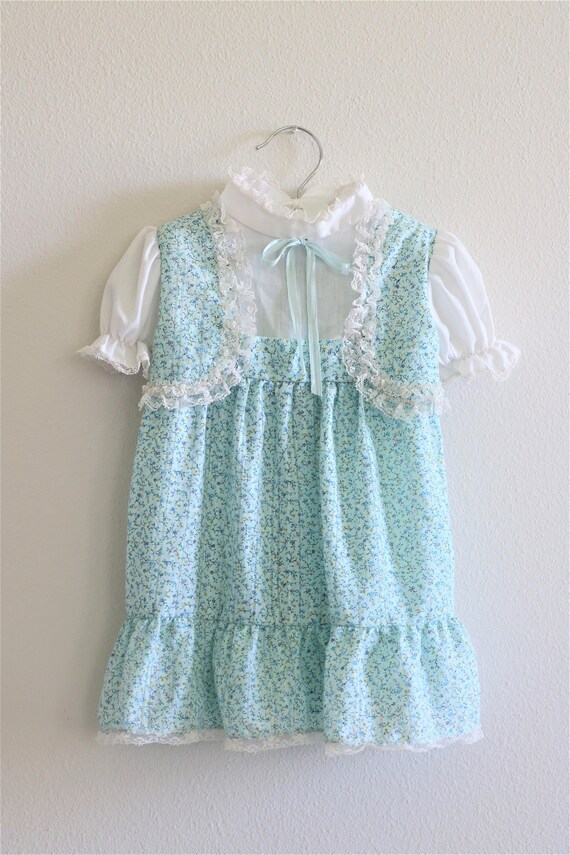 Vintage Baby Toddler Dress Blue Prairie Dress 197… - image 2