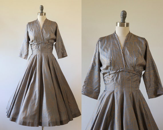 1950s Dress Party Novelty Print Silk