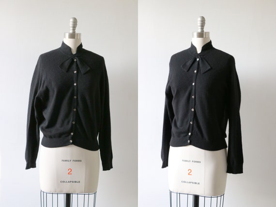 Black Cardigan Cashmere Sweater 1950s Pinup Bow Co