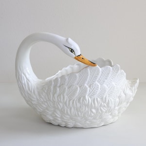 Large 1960s Bassano Italian Glazed Ceramic Sculptural Swan Cache Pot