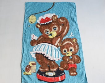 Dunmoy Tea Towel Bears Novelty Wall Art Kitchen Collectible Blue Cottage Core