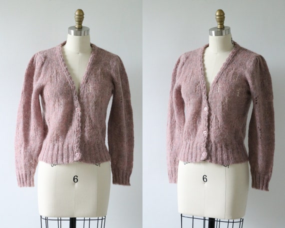 Mohair Cardigan Sweater Button Down Lavender 1980s