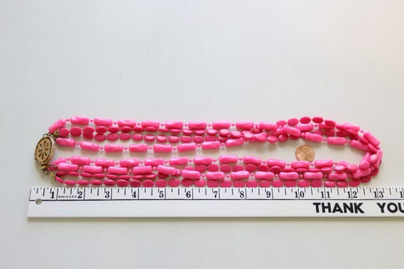 Hot Pink Multi Strand Necklace Vintage 1950s Mult… - image 6