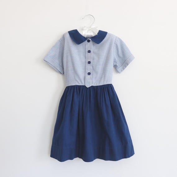 Navy Blue 1950s Sailor Dress Navy White Sailor Swing Dress Large Unique  Vintage