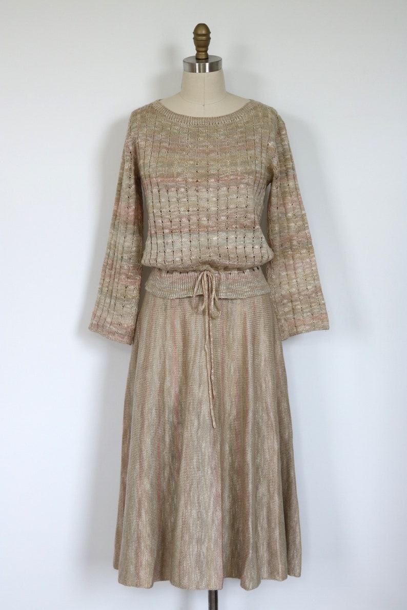 St John Knit Dress Ribbed Skirt & Top 2 Piece Set 1970s Space Dyed image 2