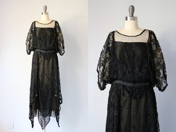 20s Dress 1920’s Black Silk Beaded Flapper Dress w