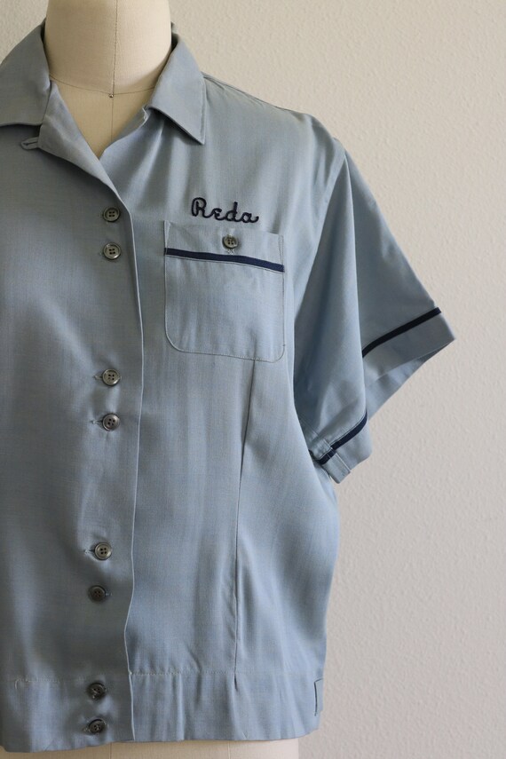Vintage Bowling Shirt Women's Ladies 1950s 1960s Blue… Gem