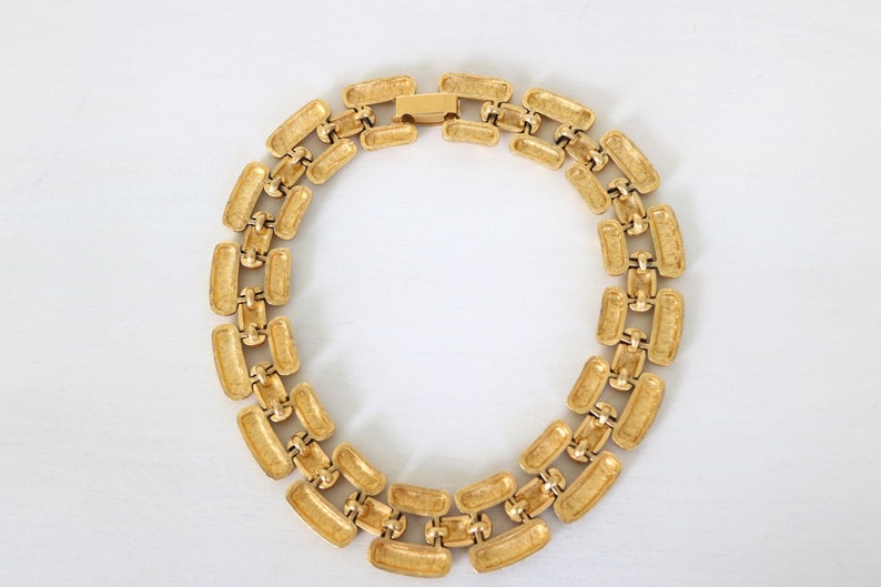 Anne Klein Vintage Collar Necklace Gold Tone Wide Matte Egyptian Revival Choker Necklace image 5