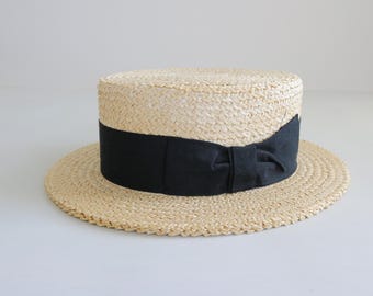 Jessica Wide Straw Boater Ribbon Tie Hat - Etsy display picture 2