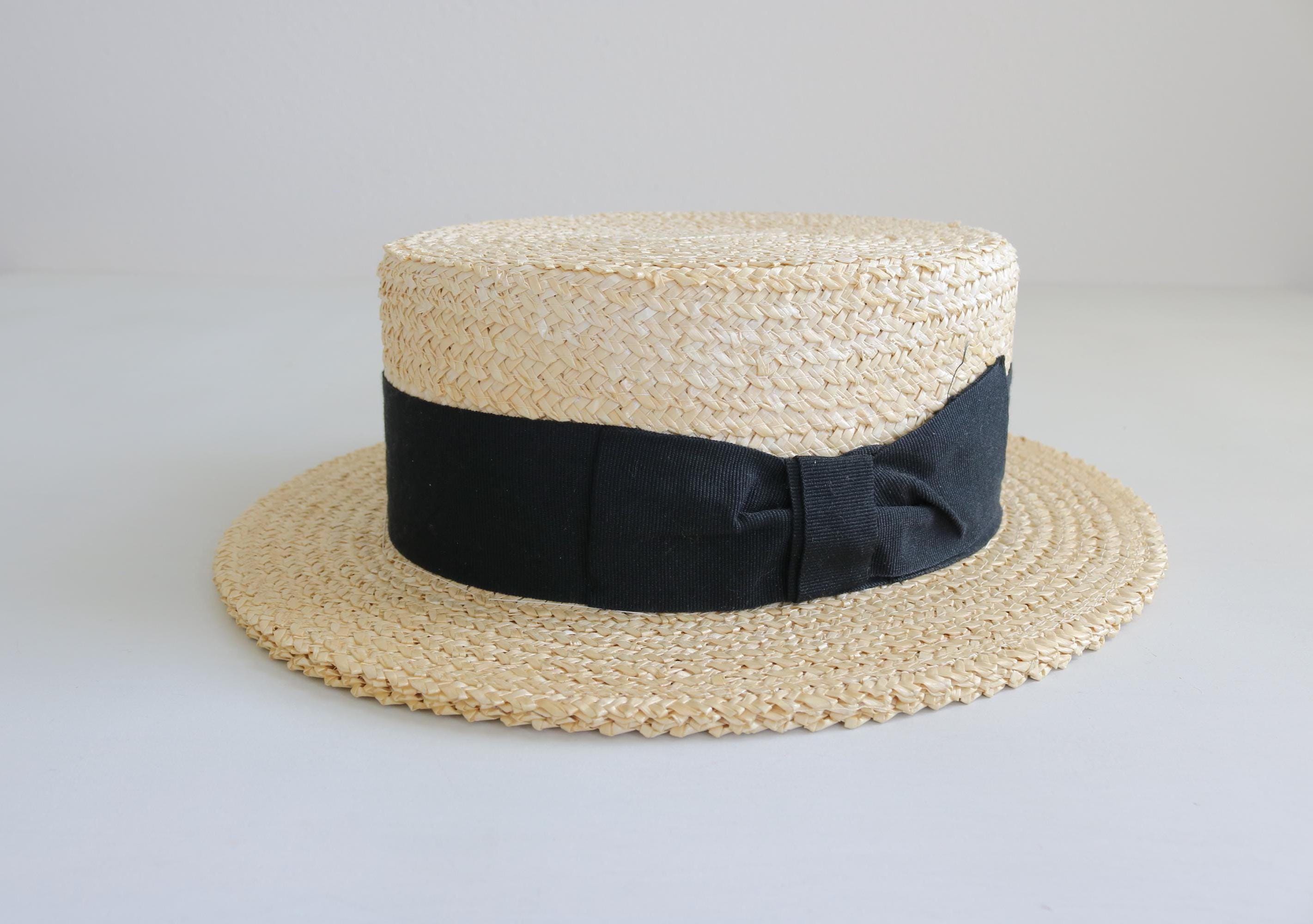 Straw Hat With Black Ribbon - Etsy
