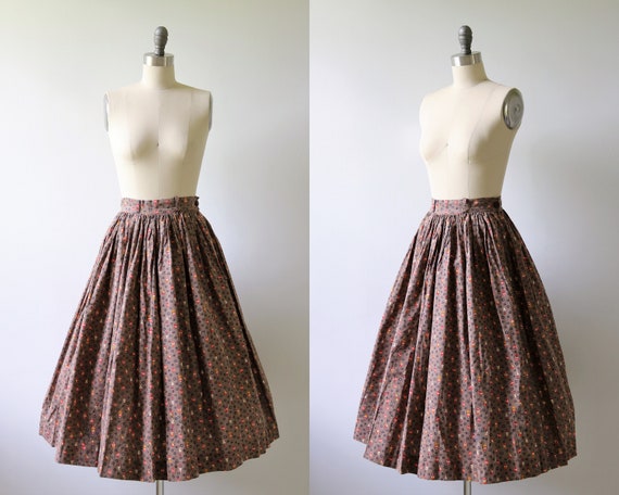1950s Full Cotton Novelty Print Skirt