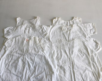 Lot of Vintage Heirloom Baby Gowns Dresses White Cotton Dresses and Slips English Edwardian Victorian Lot of 6