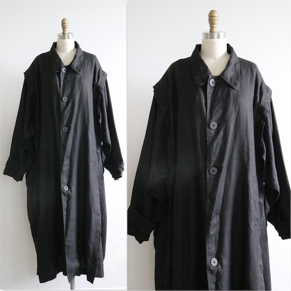 80s〜90s arrston volaju maxi coat Vintage Arrston Volaju Kohshin Satoh Black Linen Long Coat 80's