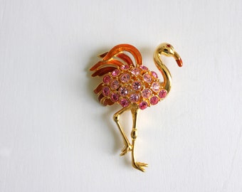 Vintage Crown Trifari Signed Pink Flamingo Brooch Statement Designer Costume Jewelry