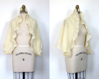 Shawl Wrap Wedding Bridal Knit Cream Bridal Shawl Vintage 1960s