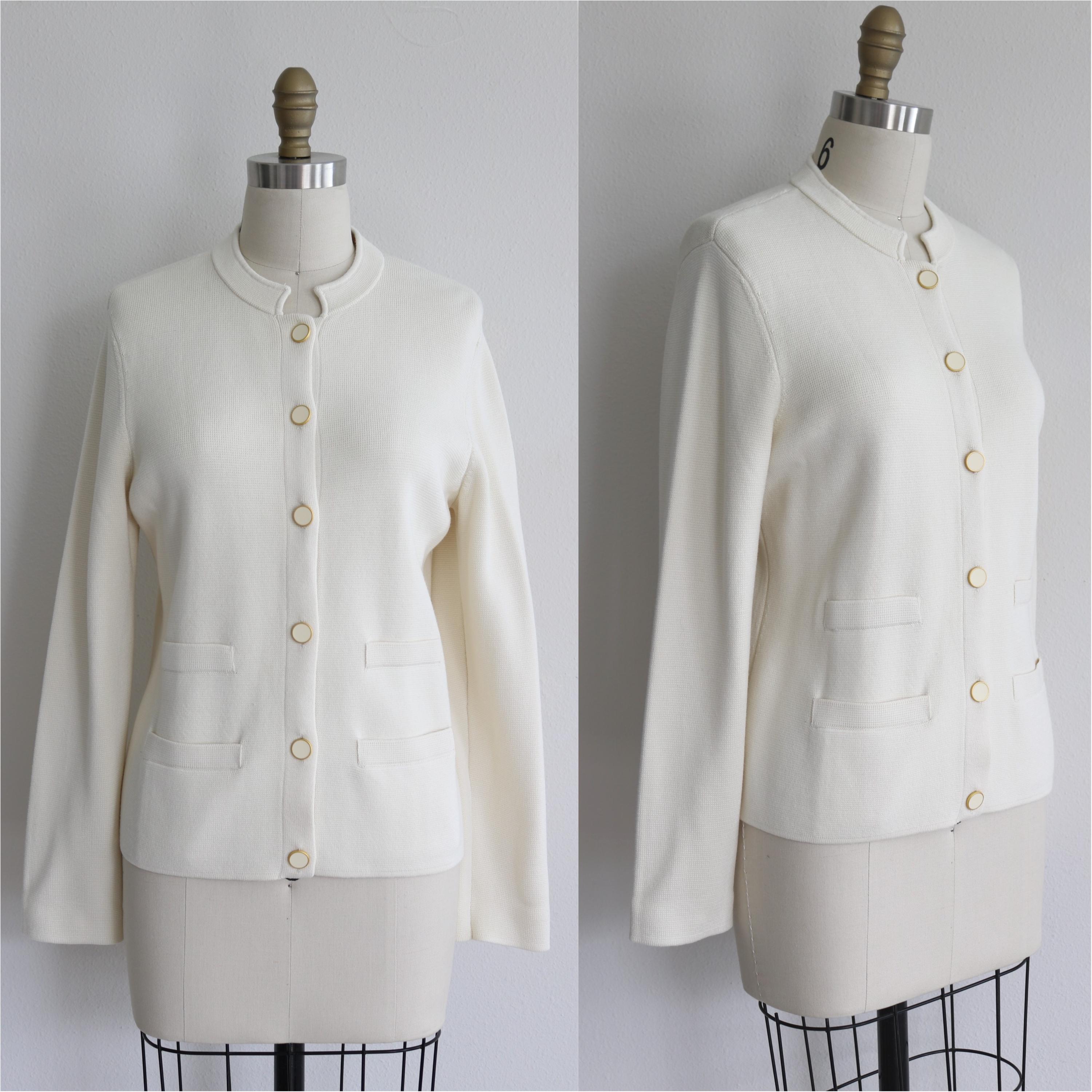 St John Basic Santana Knit Elegant Cream Top 
Back Zipper Old Money St John Knits Cream Jacket - Etsy main image 2
