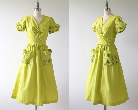 1950s Jonathan Logan Cotton Dress Chartreuse